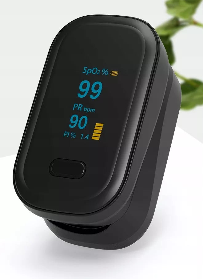 Medyczny pulsoksymetr napalcowy Oromed Oximeter z wyświetlaczem OLED, czarny + smycz