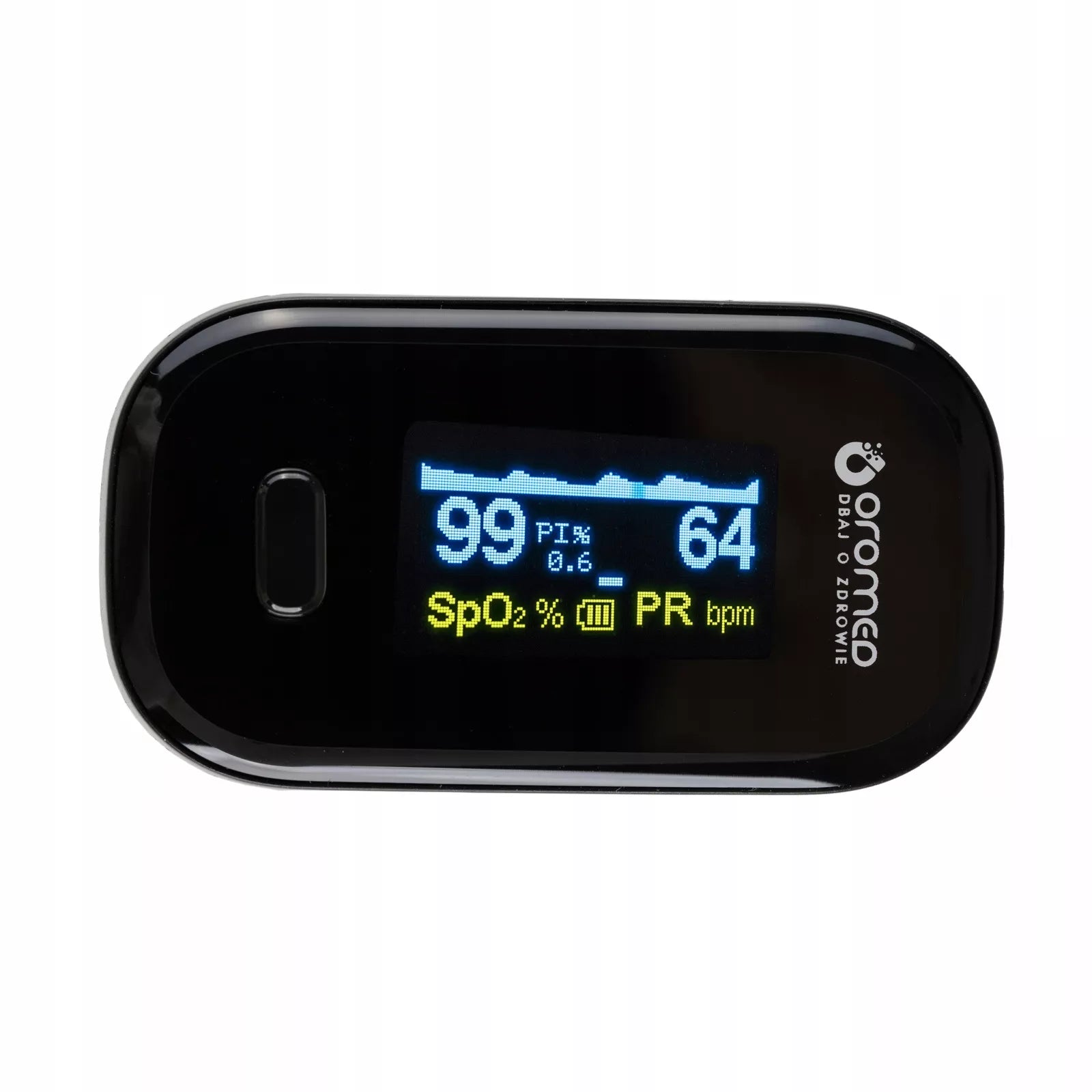Medyczny pulsoksymetr napalcowy Oromed Oximeter z wyświetlaczem OLED, czarny + smycz