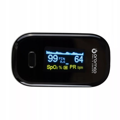 Medyczny pulsoksymetr napalcowy Oromed Oximeter z wyświetlaczem OLED, czarny + smycz