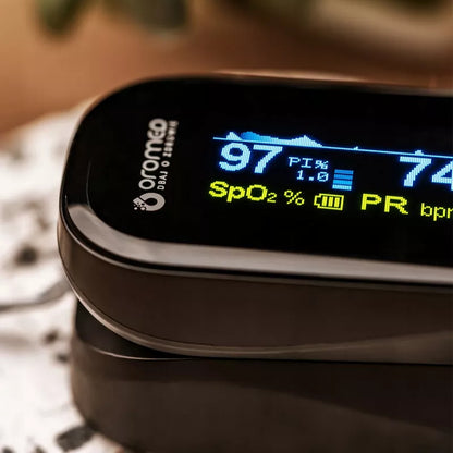 Medyczny pulsoksymetr napalcowy Oromed Oximeter z wyświetlaczem OLED, czarny + smycz