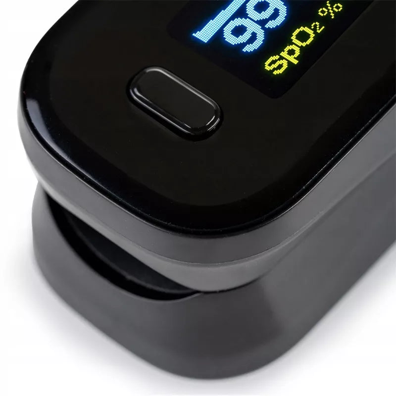 Medyczny pulsoksymetr napalcowy Oromed Oximeter z wyświetlaczem OLED, czarny + smycz