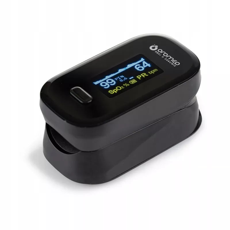 Medyczny pulsoksymetr napalcowy Oromed Oximeter z wyświetlaczem OLED, czarny + smycz