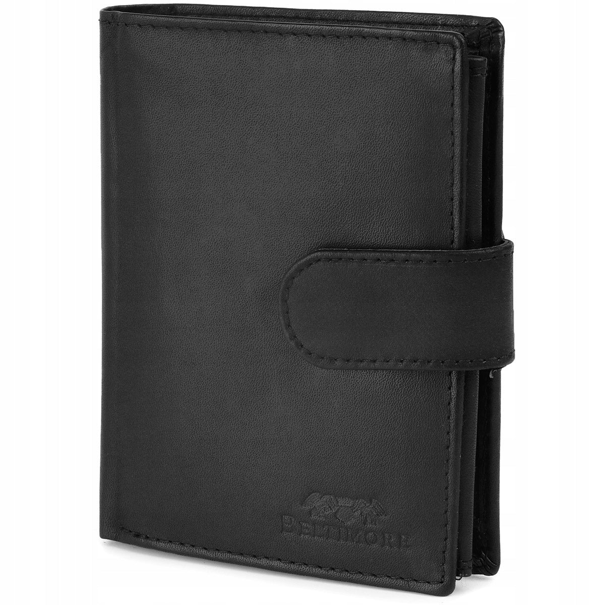 Klasikinė vyriška odinė piniginė su RFiD apsauga, juoda, Beltimore, didelė, matinė oda