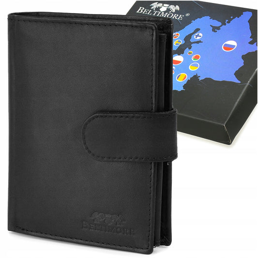 Klasikinė vyriška odinė piniginė su RFiD apsauga, juoda, Beltimore, didelė, matinė oda
