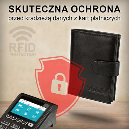 Klasikinis vyriškas odinis RFiD piniginė, didelė, juoda, anglies pluošto, premium, Beltimore