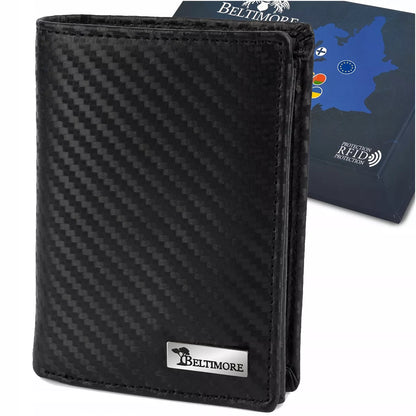 Klasikinis vyriškas odinis RFiD piniginė, didelė, juoda, anglies pluošto, premium, Beltimore