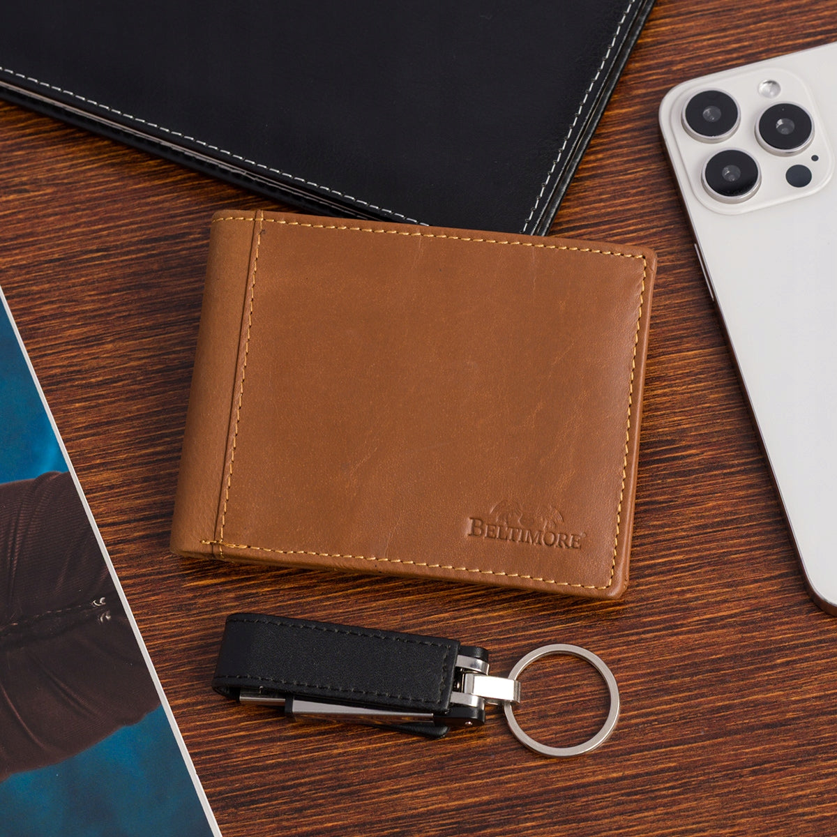 Klasikinė vyriška odinė piniginė, ruda, horizontali, be užsegimo Beltimore