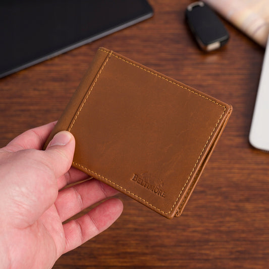 Klasikinė vyriška odinė piniginė, ruda, horizontali, be užsegimo Beltimore