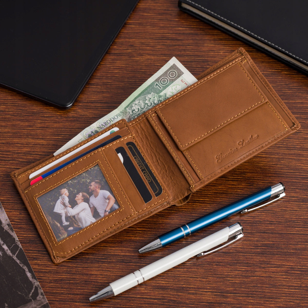 Klasikinė vyriška odinė piniginė, ruda, horizontali, be užsegimo Beltimore