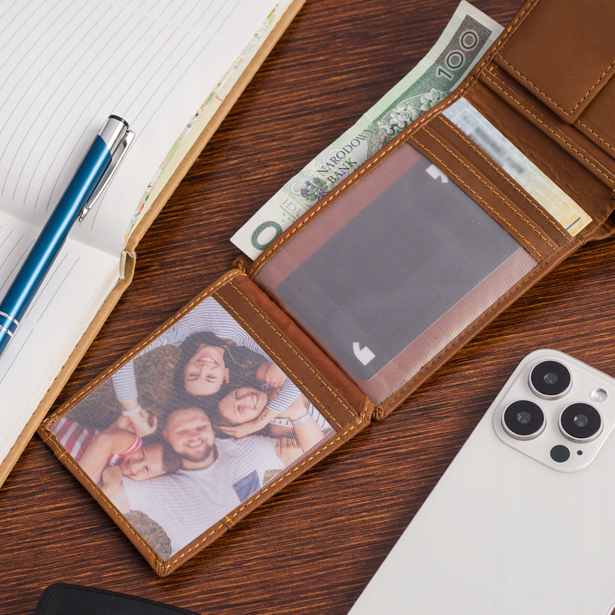 Klasikinė vyriška odinė piniginė, ruda, horizontali, be užsegimo Beltimore