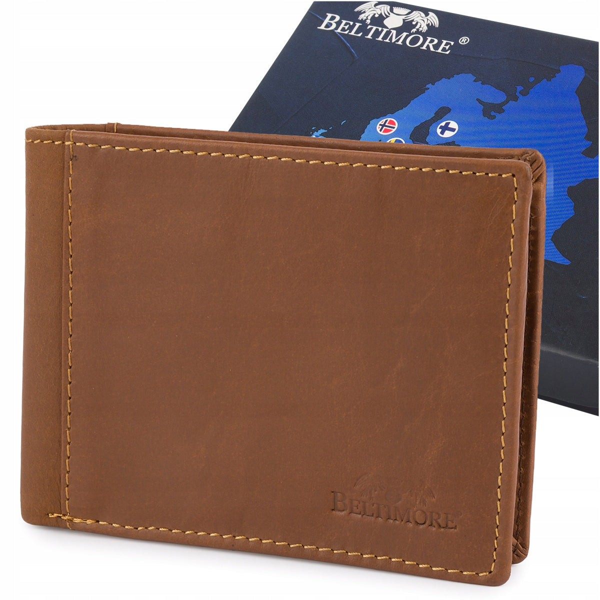 Klasikinė vyriška odinė piniginė, ruda, horizontali, be užsegimo Beltimore
