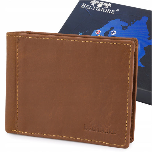 Klasikinė vyriška odinė piniginė, ruda, horizontali, be užsegimo Beltimore