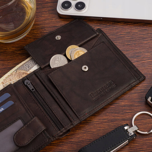 Klasikinis didelis horizontalus odinis vyriškas portfelis, rudas, natūrali oda Beltimore