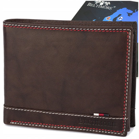 Klasikinis didelis horizontalus odinis vyriškas portfelis, rudas, natūrali oda Beltimore
