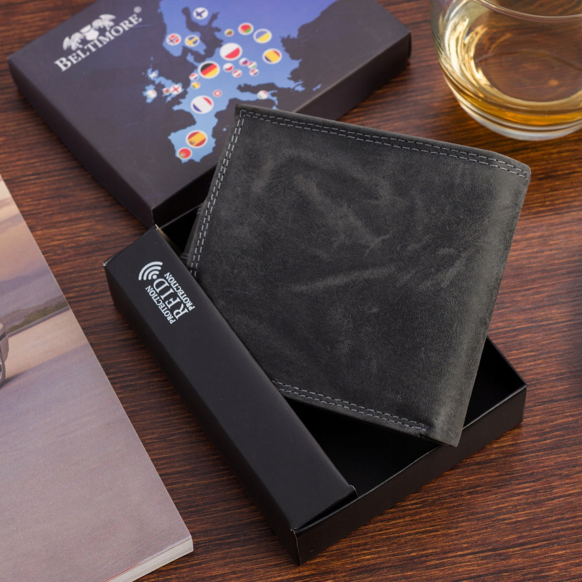 Didelės klasikinės juodos spalvos horizontalios odinės vyriškos piniginės natūralios odos Beltimore