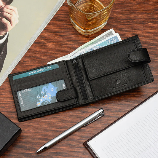 Didelės klasikinės juodos spalvos horizontalios odinės vyriškos piniginės natūralios odos Beltimore