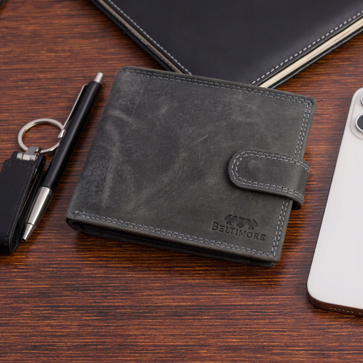 Didelės klasikinės juodos spalvos horizontalios odinės vyriškos piniginės natūralios odos Beltimore