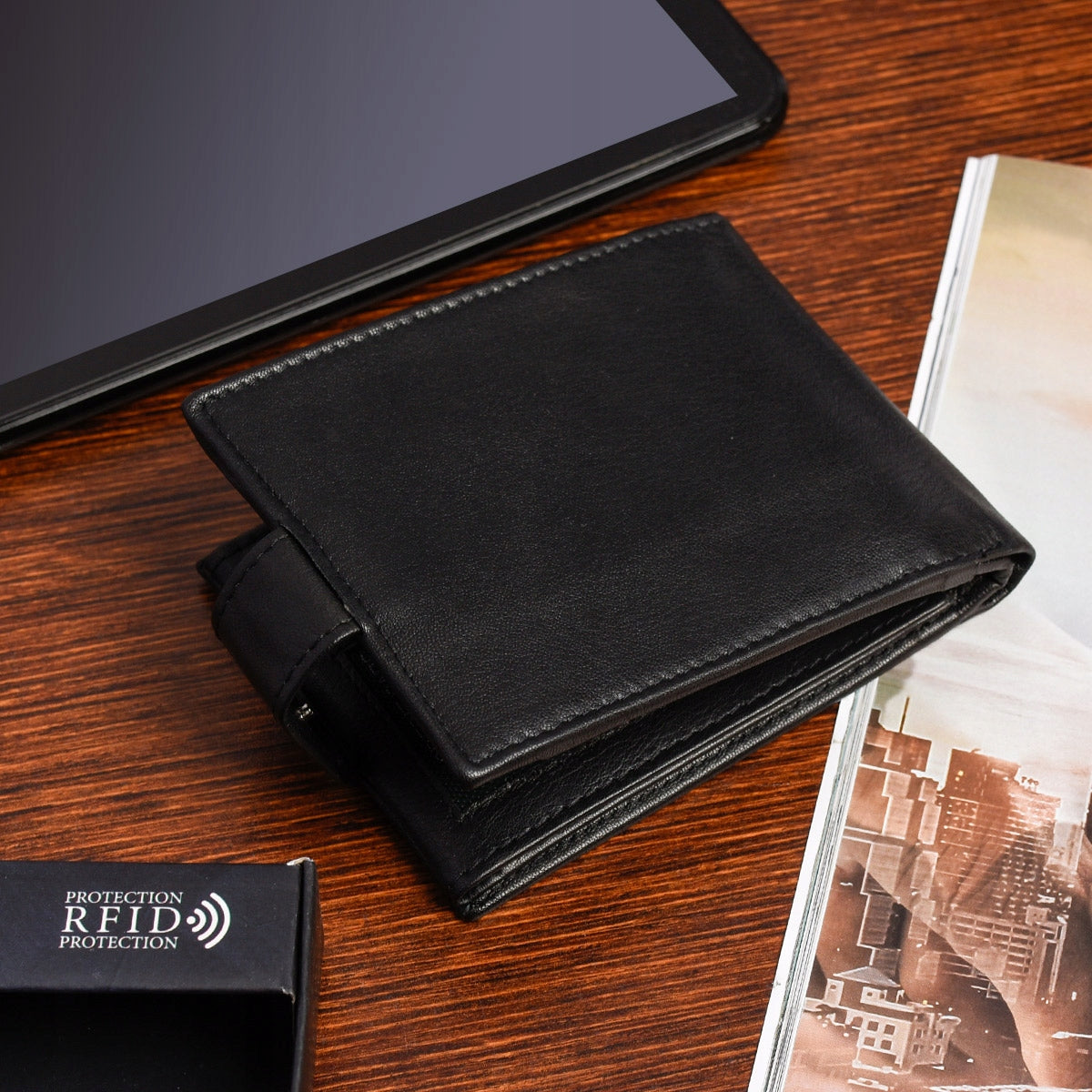 Didelės klasikinės juodos spalvos horizontalios odinės vyriškos piniginės natūralios odos Beltimore