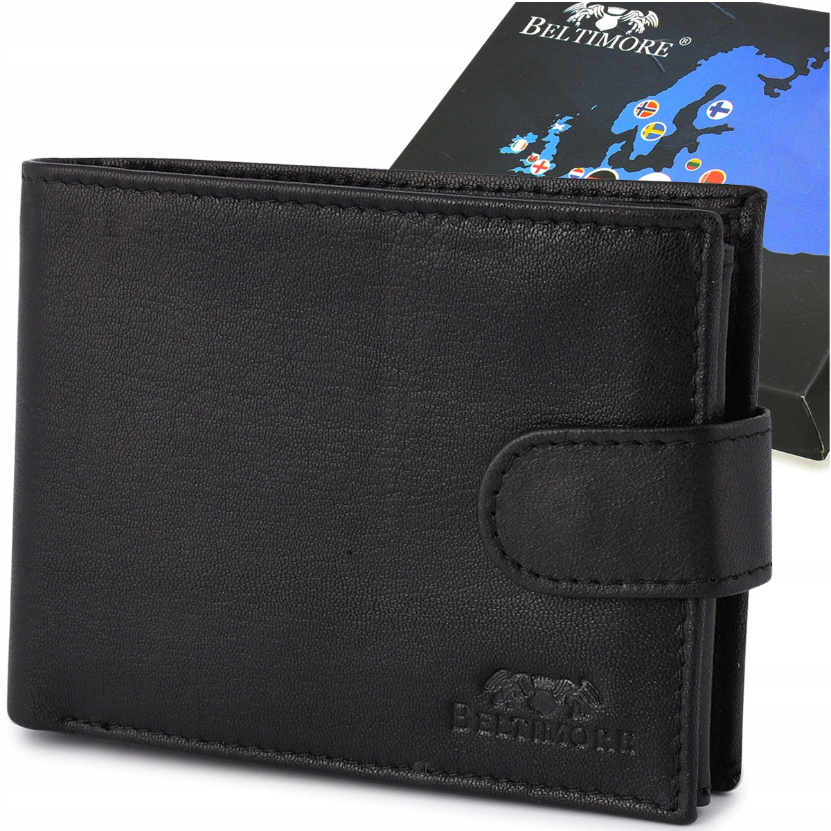 Didelės klasikinės juodos spalvos horizontalios odinės vyriškos piniginės natūralios odos Beltimore