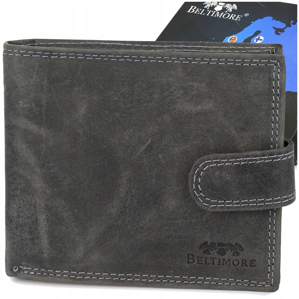 Didelės klasikinės juodos spalvos horizontalios odinės vyriškos piniginės natūralios odos Beltimore