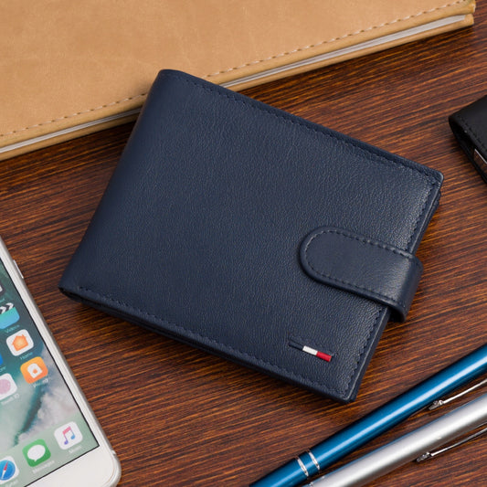 Klasikinis didelis horizontalus vyriškas odinis natūralios odos dėklas "Beltimore" tamsiai mėlynos spalvos