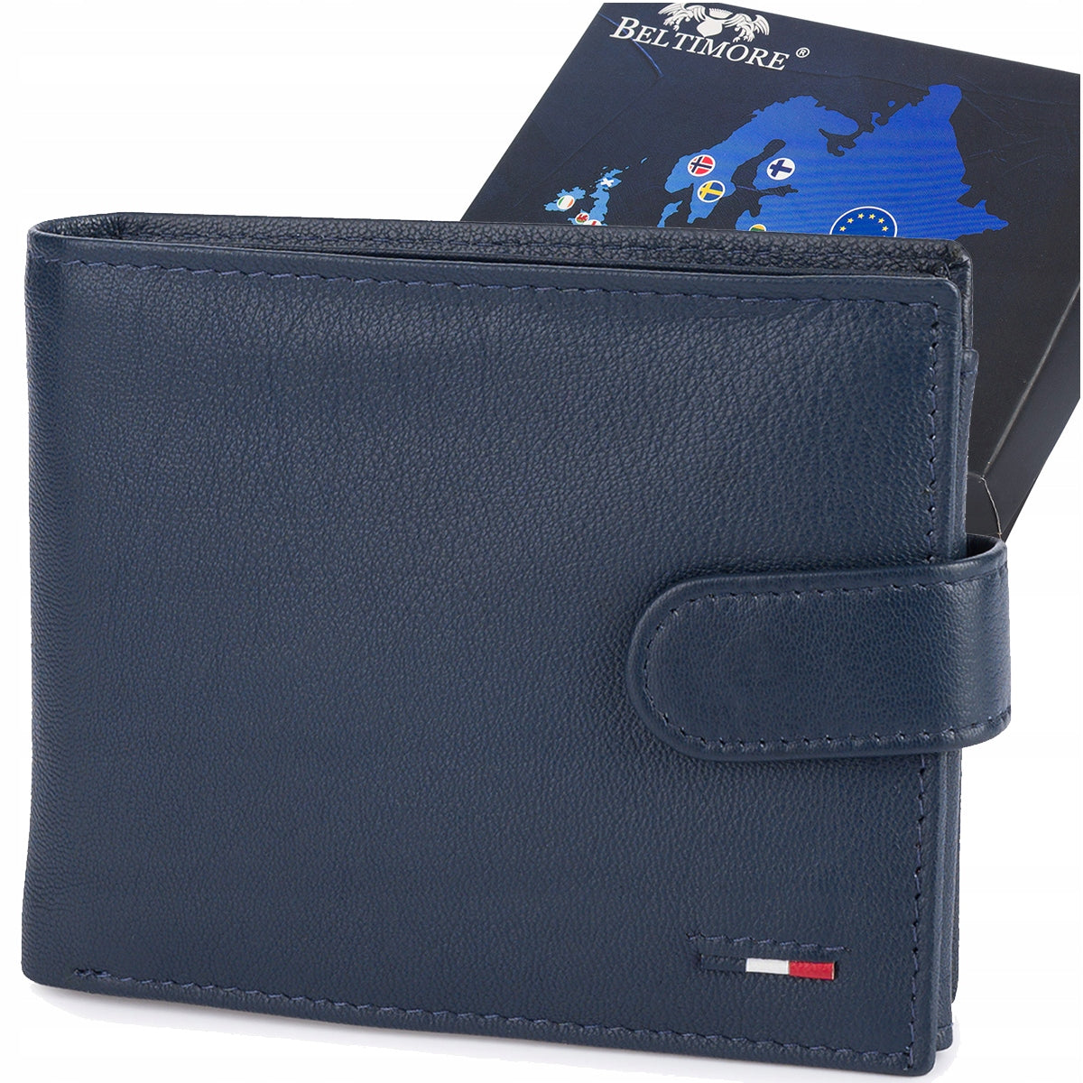 Klasikinis didelis horizontalus vyriškas odinis natūralios odos dėklas "Beltimore" tamsiai mėlynos spalvos