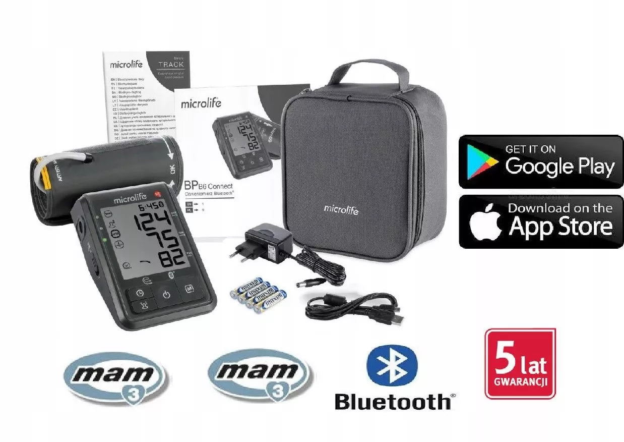 Microlife automatinis žastinis kraujospūdžio matuoklis BP B6 Bluetooth + maitinimo adapteris