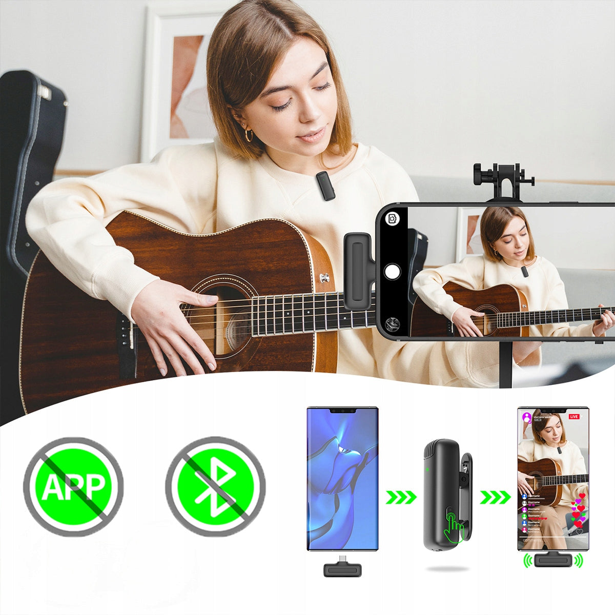 Belaidis Atlapinis Kondensatorinis Mikrofonas USB-C Bluetooth Telefonui