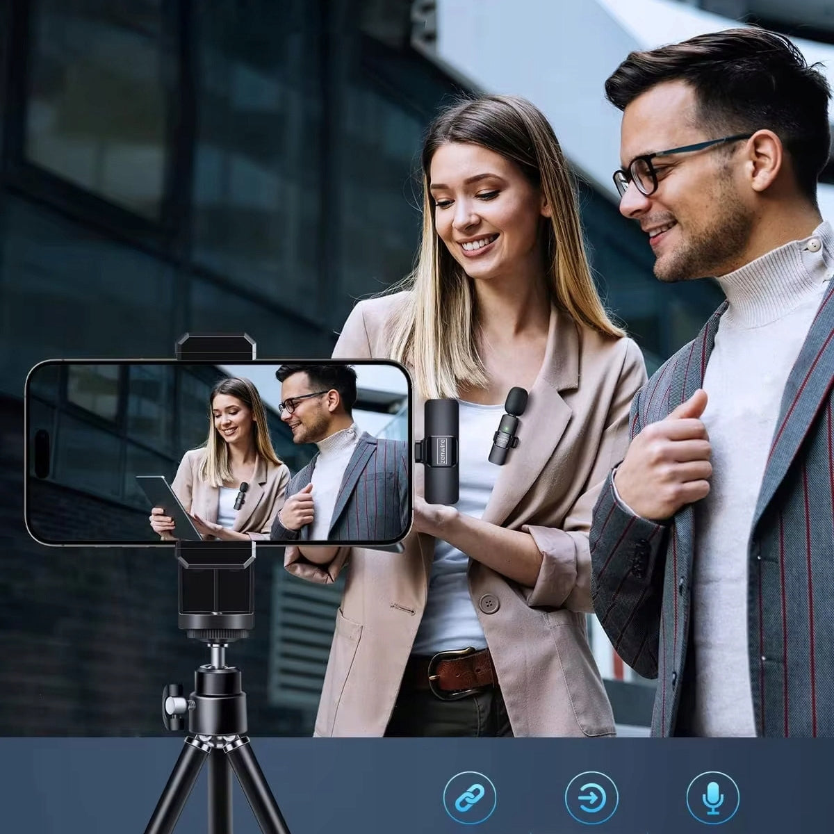 Mini belaidis atlapinis kondensatorinis mikrofonas telefonui, kompiuteriui, USB-C