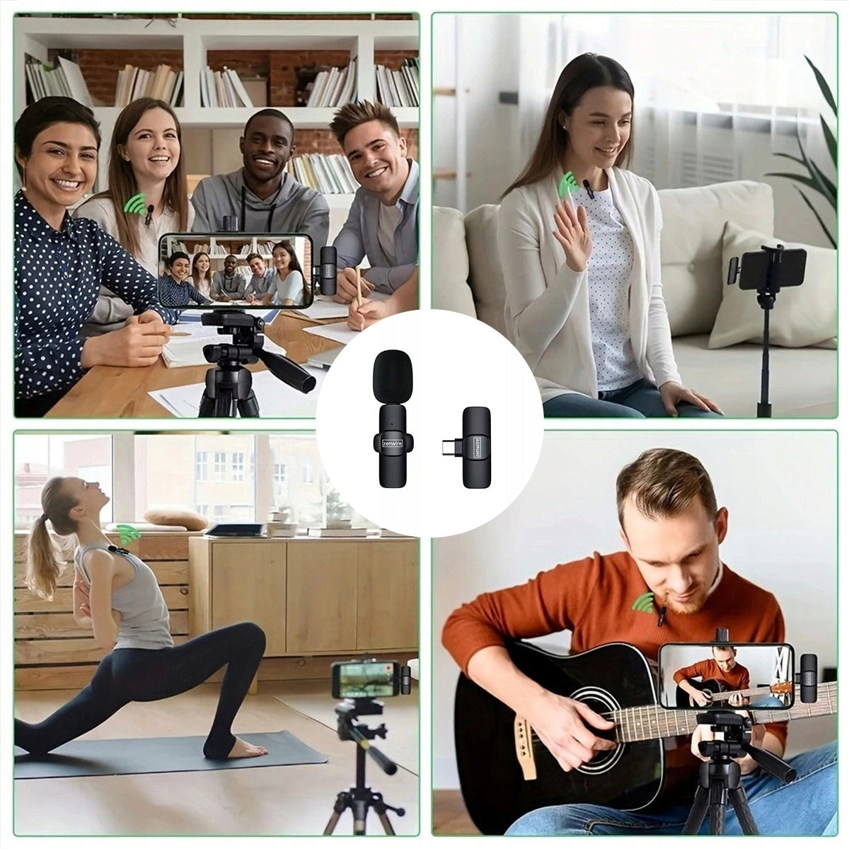 Mini belaidis atlapinis kondensatorinis mikrofonas telefonui, kompiuteriui, USB-C