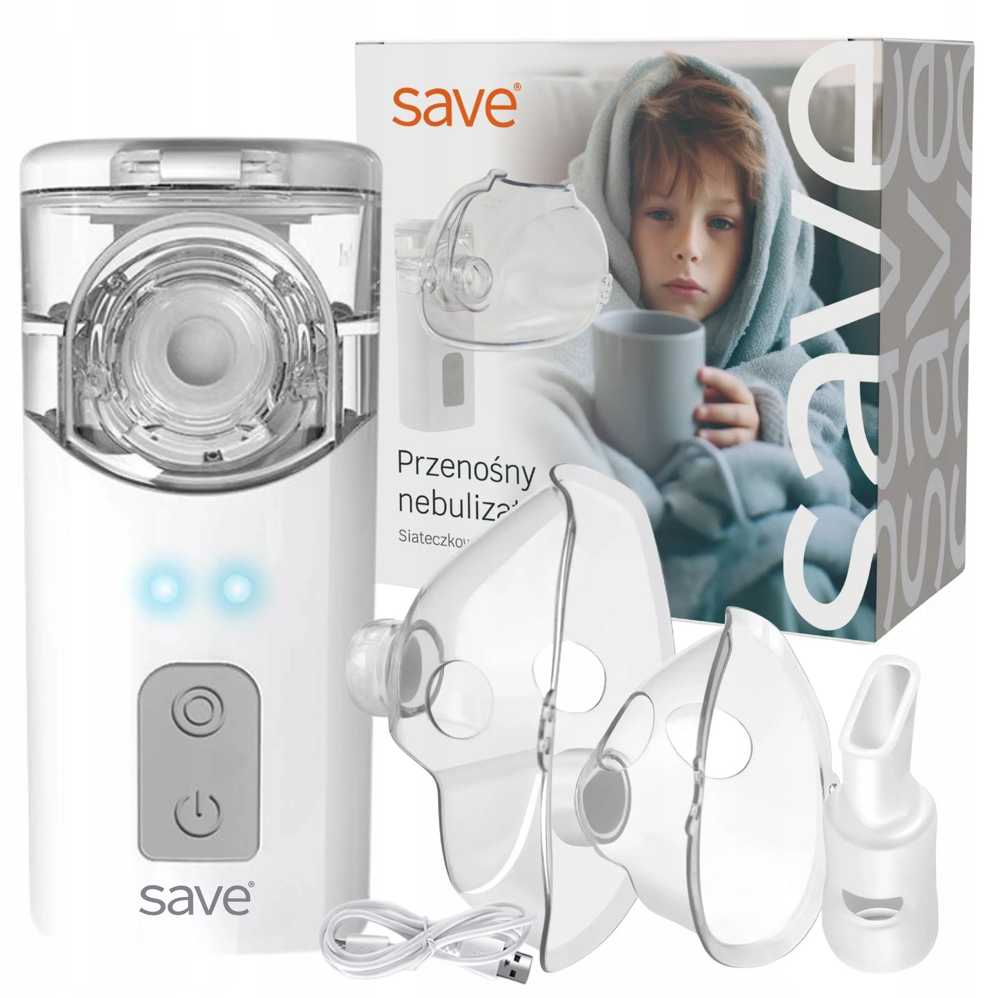 PRZENOŚNY NEBULIZATOR SIATECZKOWY CICHY DLA DZIECI I DOROSŁYCH SAVE