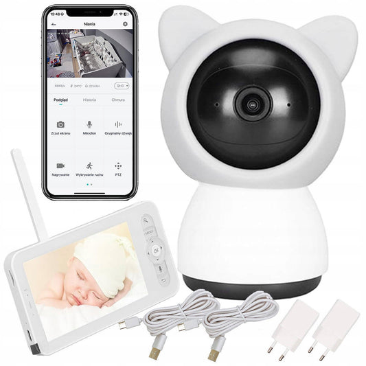 Elektroninis kūdikio monitorius su WiFi kamera, sukiojama, Full HD + 5 colių LCD monitorius, 4x priartinimas