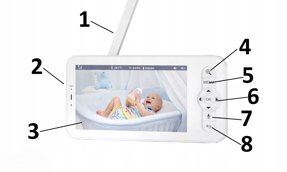 Elektroninis kūdikio monitorius su WiFi kamera, sukiojama, Full HD + 5 colių LCD monitorius, 4x priartinimas
