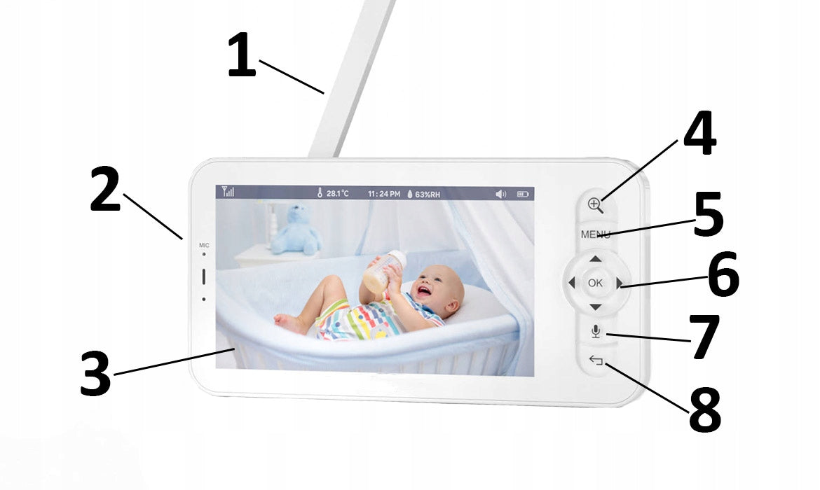 Elektroninis kūdikio monitorius su WiFi kamera, sukiojama, Full HD + 5 colių LCD monitorius, 4x priartinimas