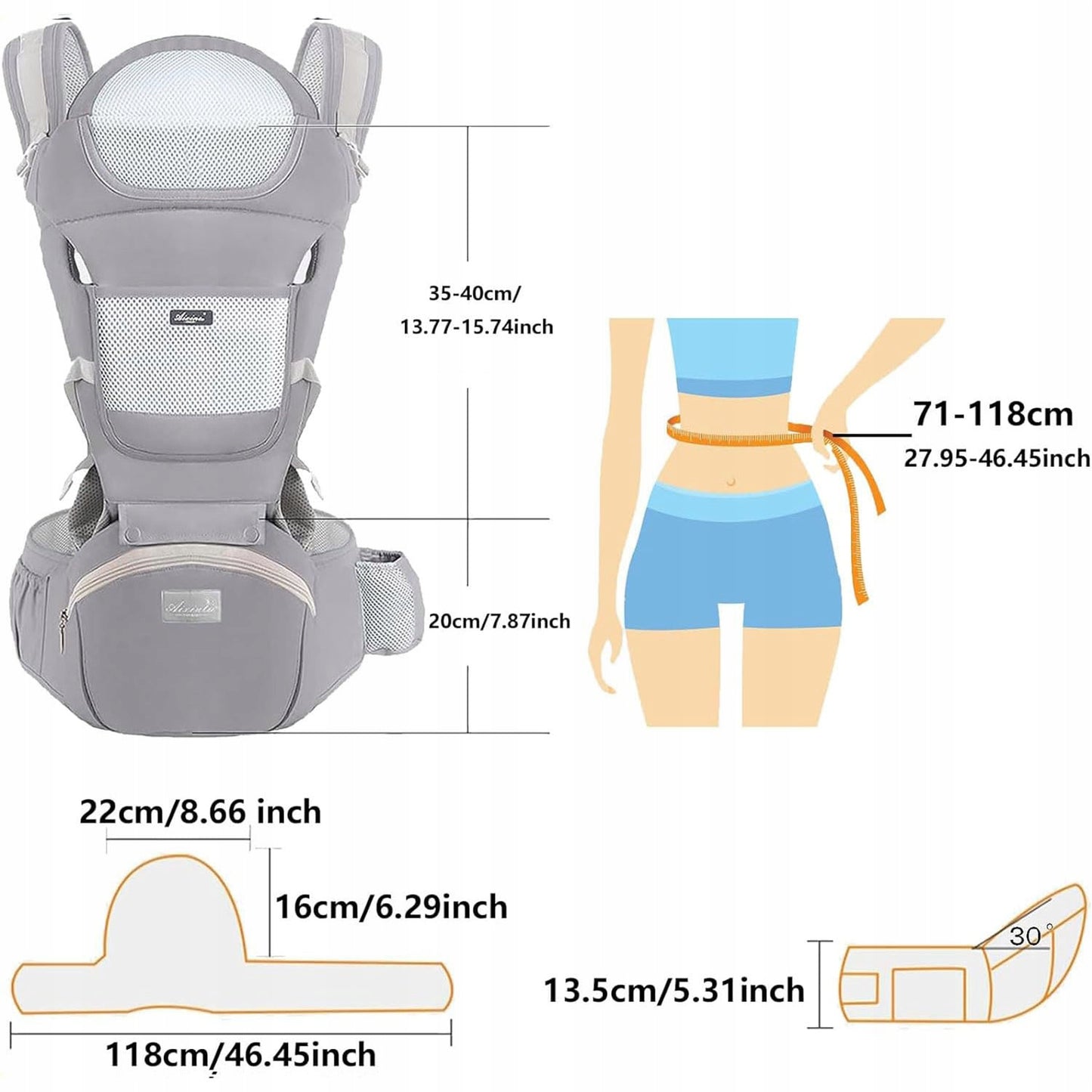 ERGONOMIŠKA KŪDIKIO NEŠYNĖLĖ 15-IN-1, DĖVĖJIMUI ANT NUGAROS IR PRIEKIO, DAUGIAFUNKCINĖ