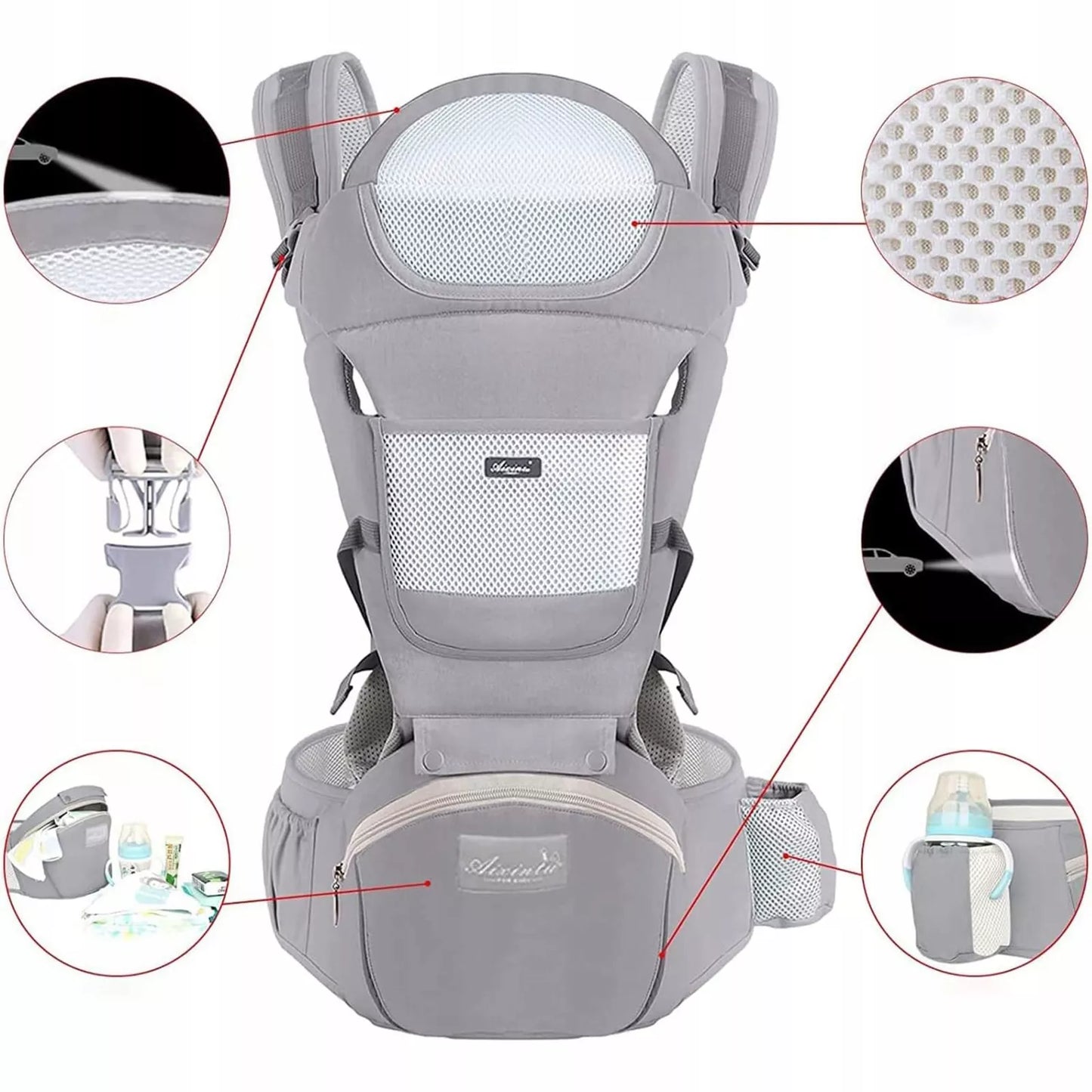 ERGONOMIŠKA KŪDIKIO NEŠYNĖLĖ 15-IN-1, DĖVĖJIMUI ANT NUGAROS IR PRIEKIO, DAUGIAFUNKCINĖ