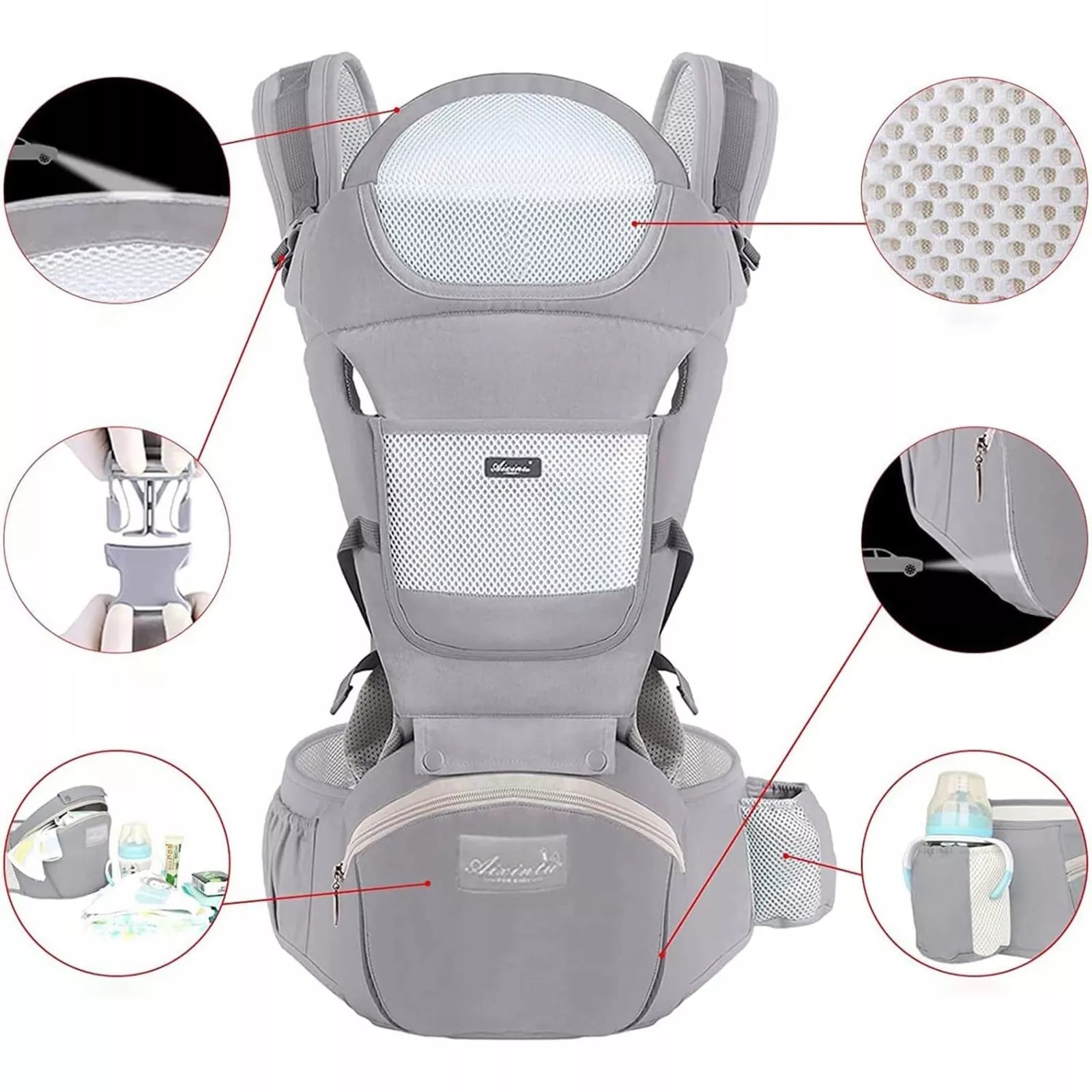 ERGONOMIŠKA KŪDIKIO NEŠYNĖLĖ 15-IN-1, DĖVĖJIMUI ANT NUGAROS IR PRIEKIO, DAUGIAFUNKCINĖ