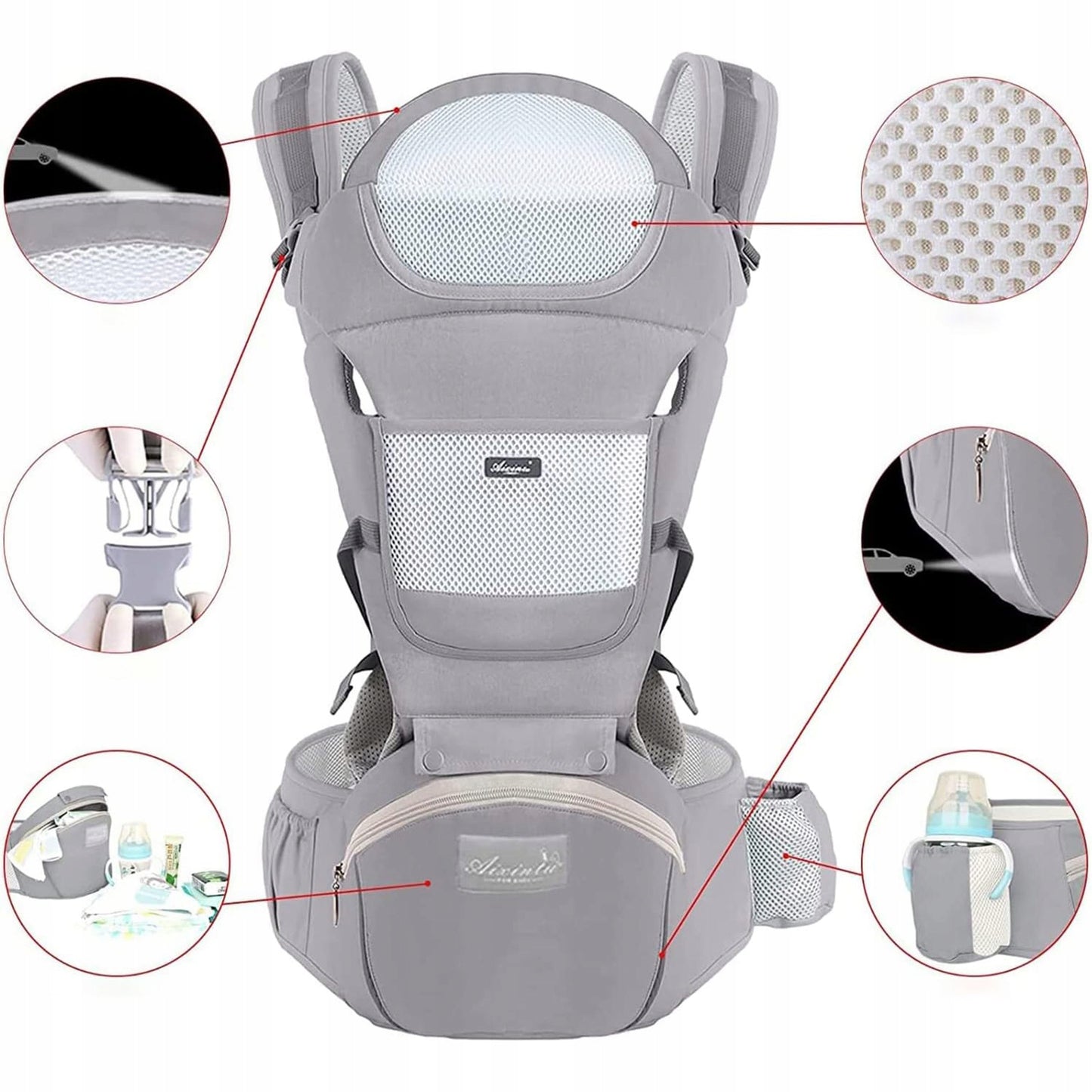 ERGONOMIŠKA KŪDIKIO NEŠYNĖLĖ 15-IN-1, DĖVĖJIMUI ANT NUGAROS IR PRIEKIO, DAUGIAFUNKCINĖ