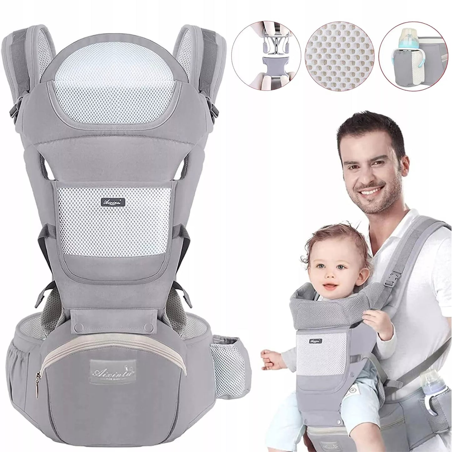 ERGONOMIŠKA KŪDIKIO NEŠYNĖLĖ 15-IN-1, DĖVĖJIMUI ANT NUGAROS IR PRIEKIO, DAUGIAFUNKCINĖ
