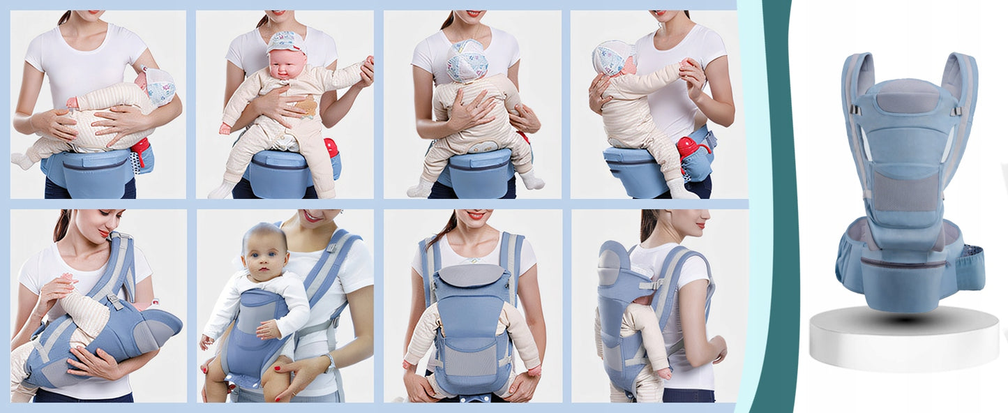 Daugiafunkcinė vaikiška nešynė, sėdynė ant klubo ir ant nugaros