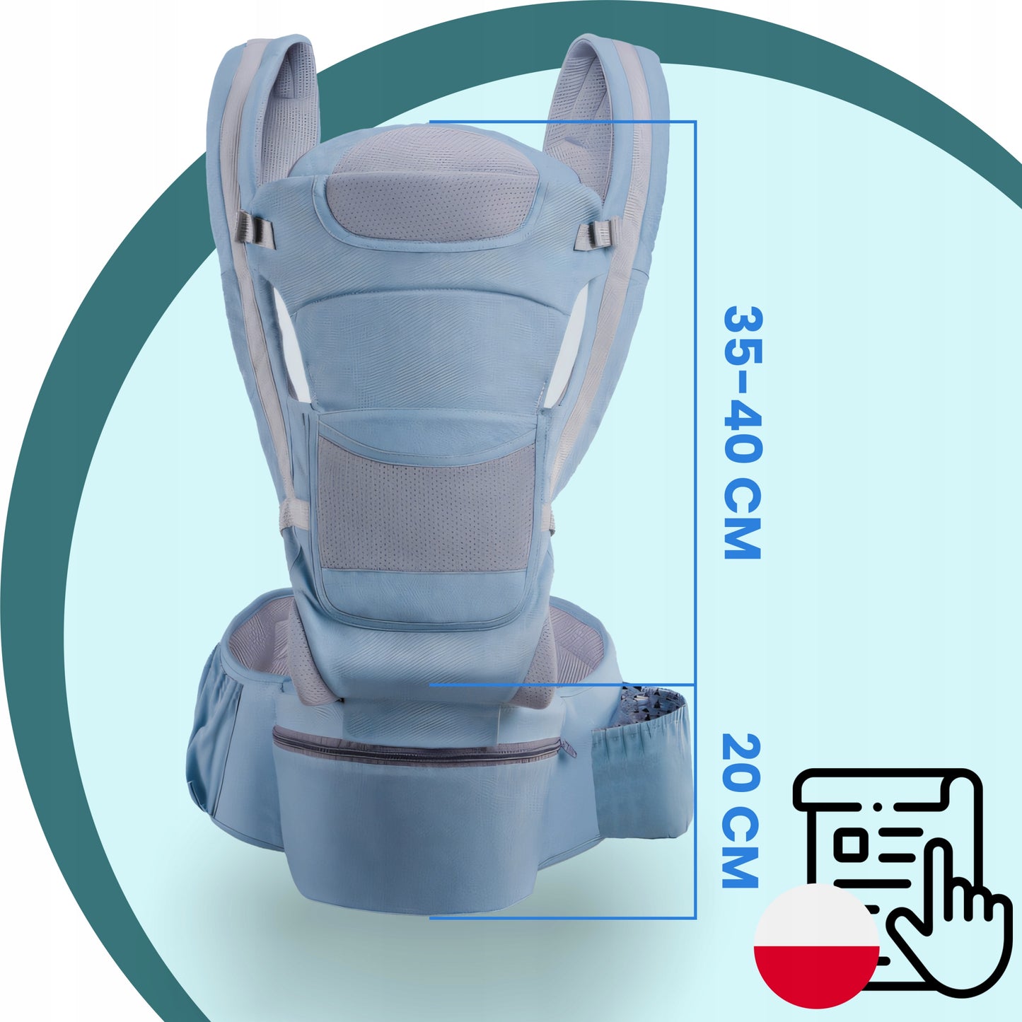 Daugiafunkcinė vaikiška nešynė, sėdynė ant klubo ir ant nugaros