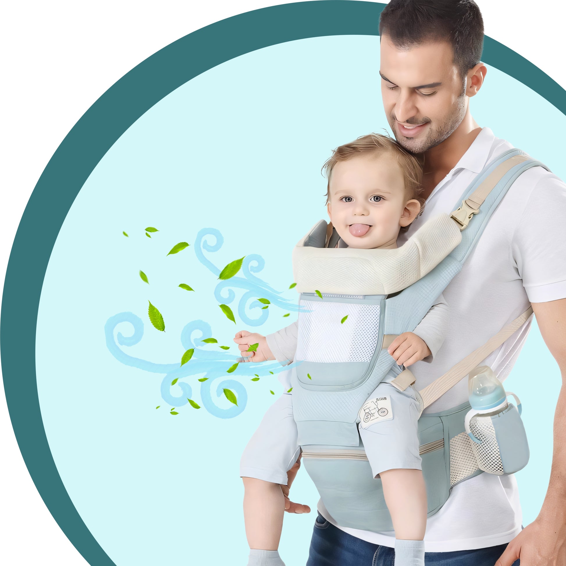 Daugiafunkcinė vaikiška nešynė, sėdynė ant klubo ir ant nugaros