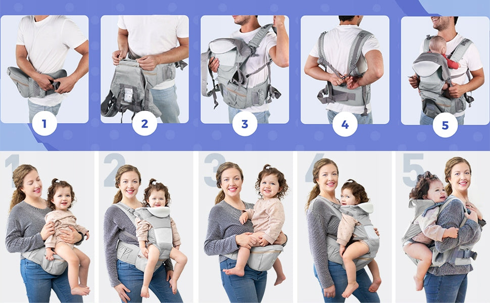 ERGONOMIŠKAS KŪDIKIŲ NEŠYNĖLĖ SU KĖDUTĖ, DAUGIAFUNKCINĖ 3-20 KG