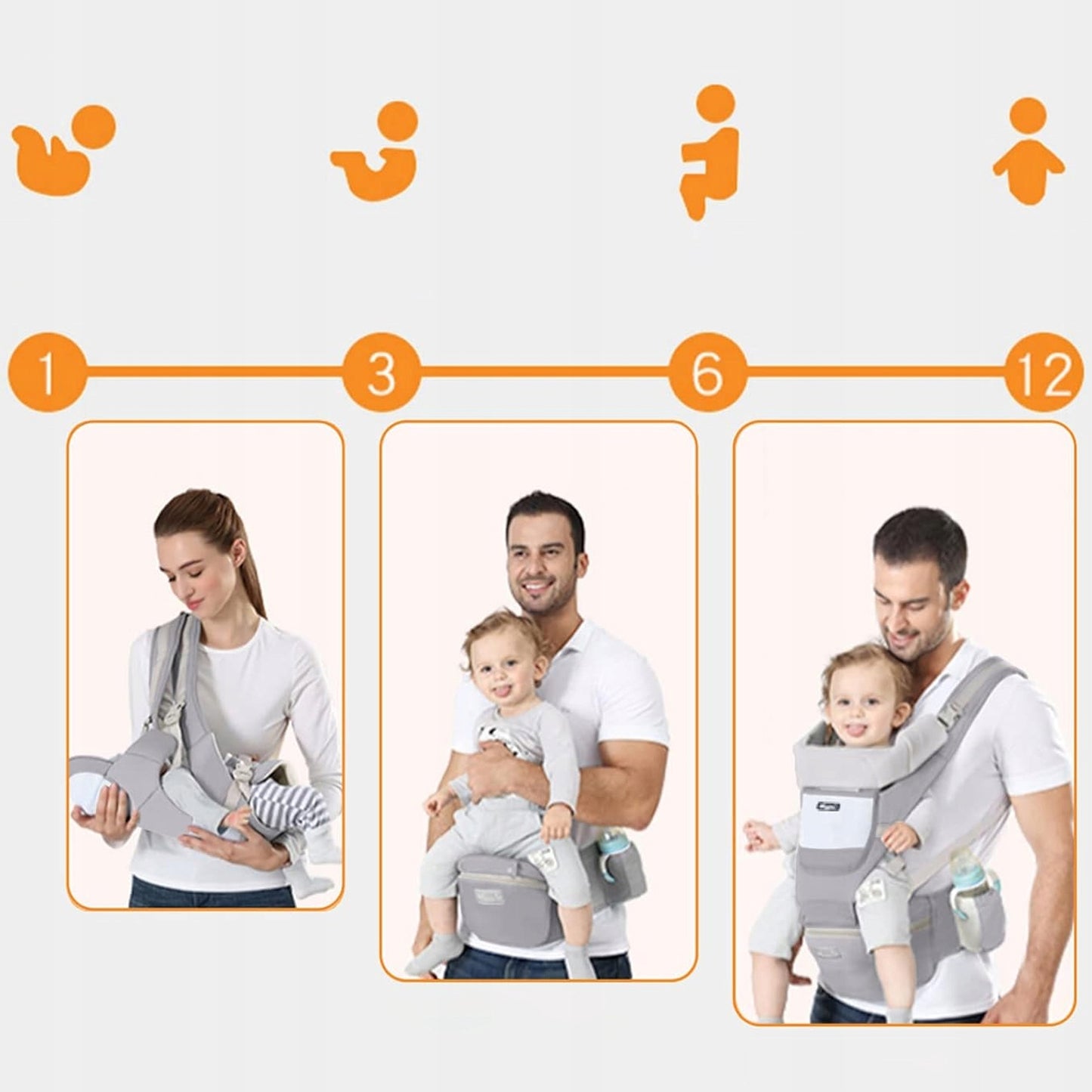 ERGONOMIŠKAS KŪDIKIŲ NEŠYNĖLĖ SU KĖDUTĖ, DAUGIAFUNKCINĖ 3-20 KG