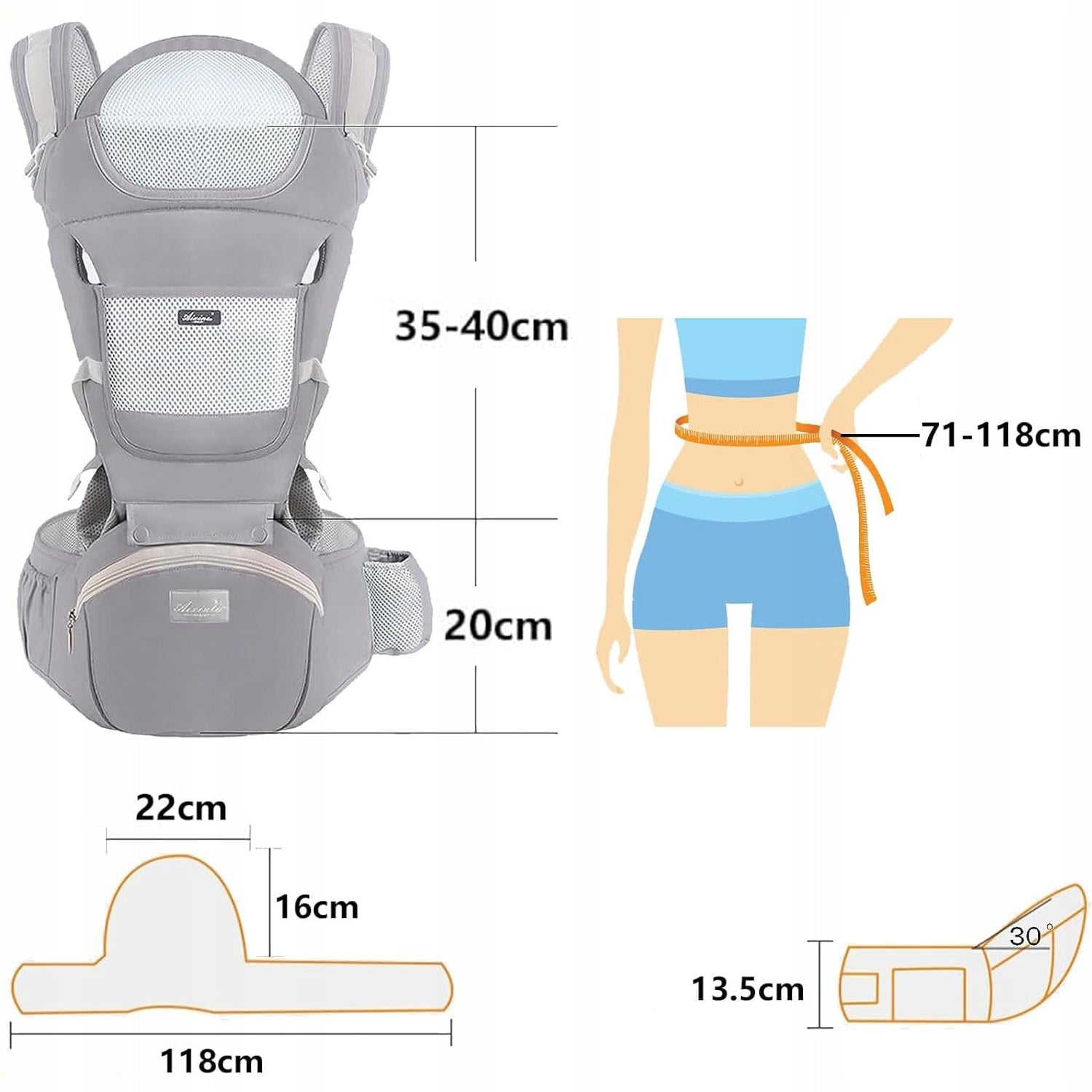 ERGONOMIŠKAS KŪDIKIŲ NEŠYNĖLĖ SU KĖDUTĖ, DAUGIAFUNKCINĖ 3-20 KG