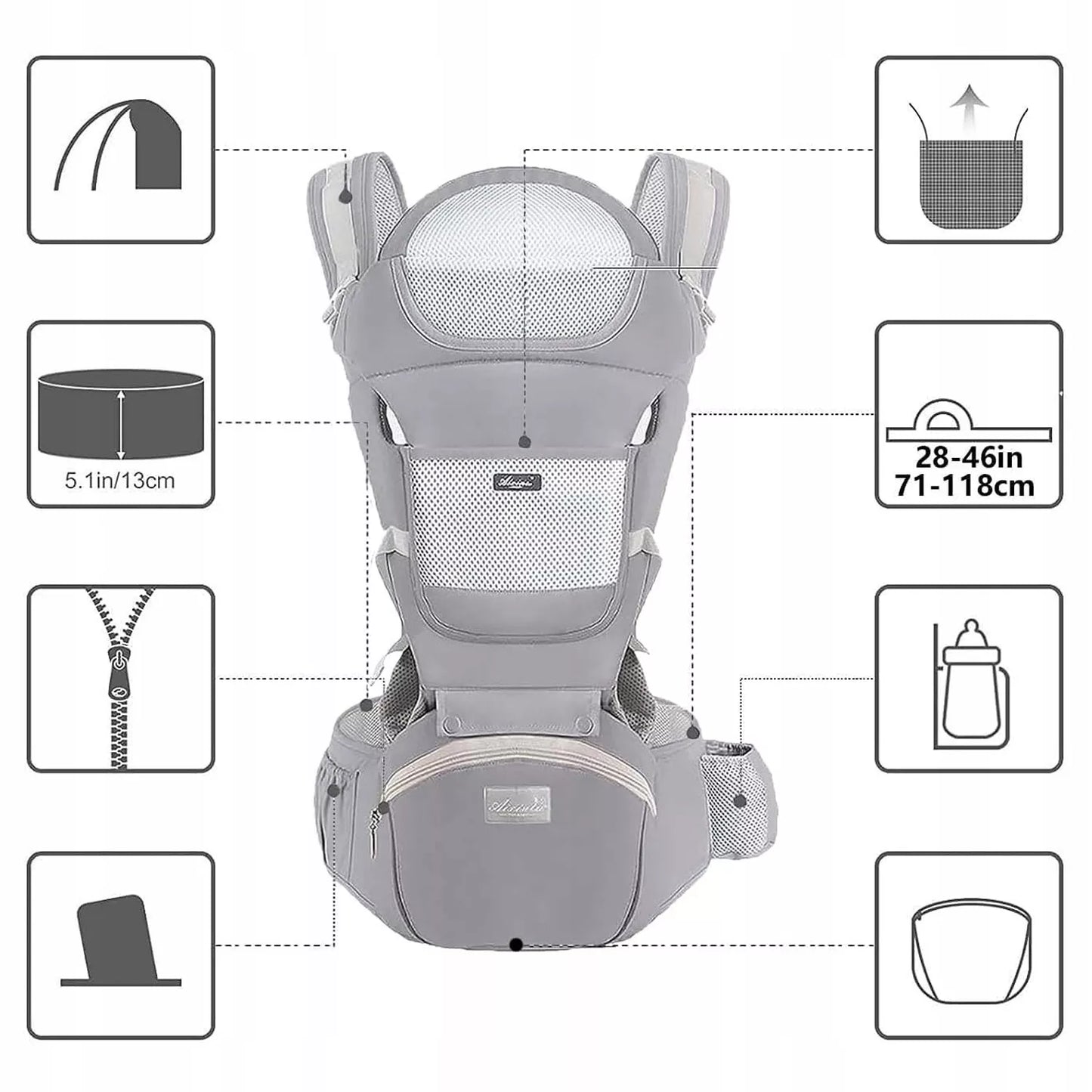 ERGONOMIŠKAS KŪDIKIŲ NEŠYNĖLĖ SU KĖDUTĖ, DAUGIAFUNKCINĖ 3-20 KG