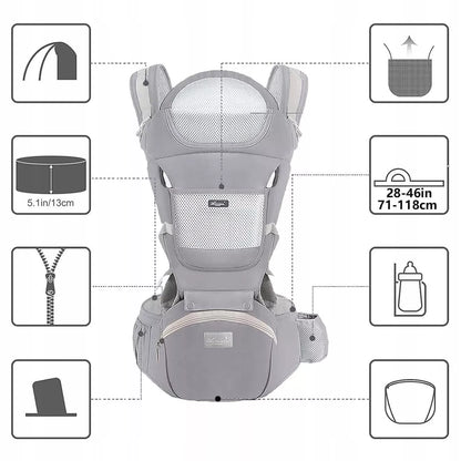 ERGONOMIŠKAS KŪDIKIŲ NEŠYNĖLĖ SU KĖDUTĖ, DAUGIAFUNKCINĖ 3-20 KG