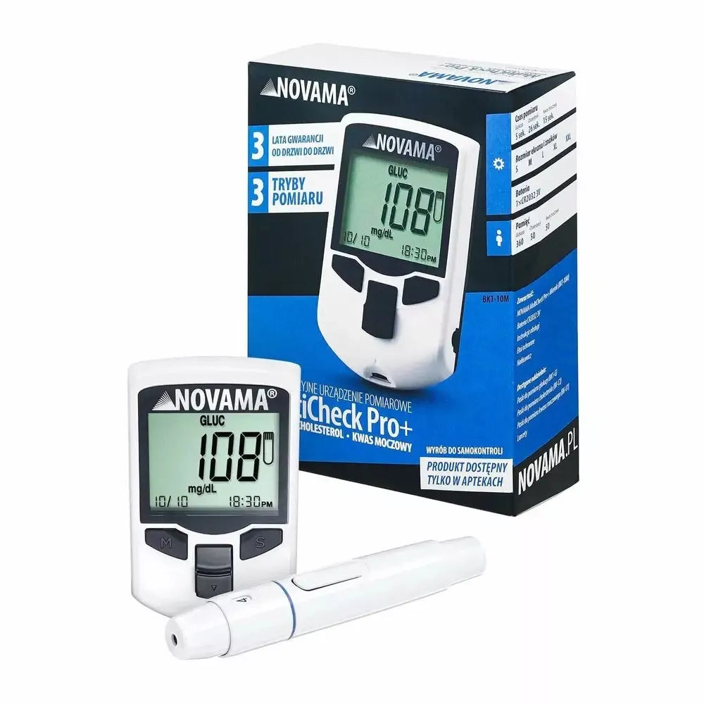 Gliukomatis Novama MULTICHECK PRO+ su cholesterolio, gliukozės ir šlapimo rūgšties matavimo funkcija