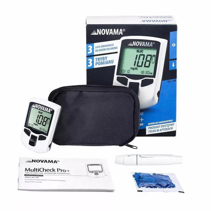 Gliukomatis Novama MULTICHECK PRO+ su cholesterolio, gliukozės ir šlapimo rūgšties matavimo funkcija
