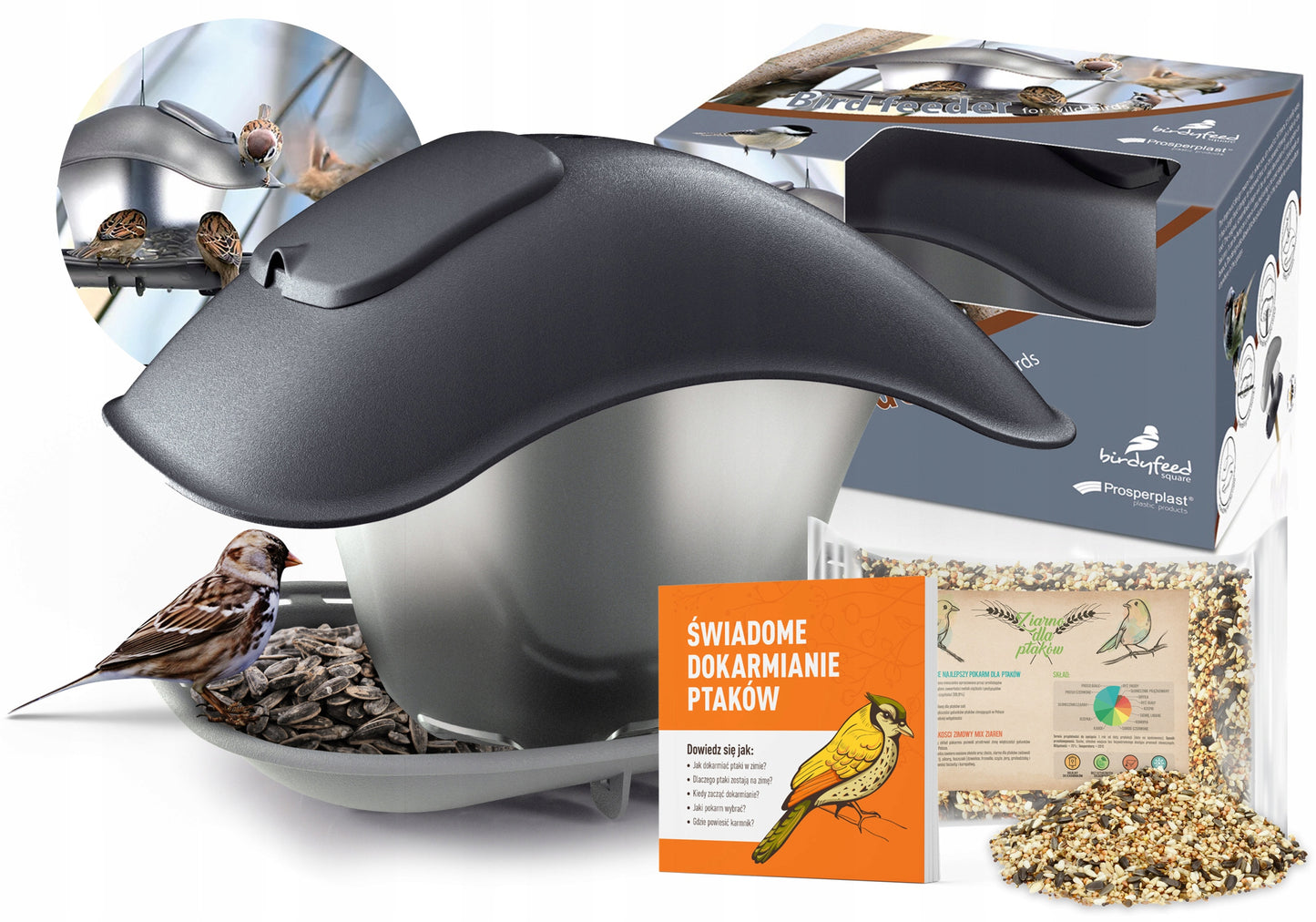 MODERNUS LESALDYKLĖS PAUKŠČIAMS BIRDYFEED SQUARE ATSPARUS ŠALTOMS ŽIEMOMS